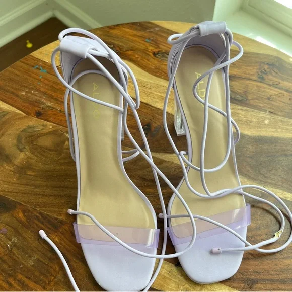 Aldo Lavender Strappy Heels with Clear Block Heel - Picture 6 of 6